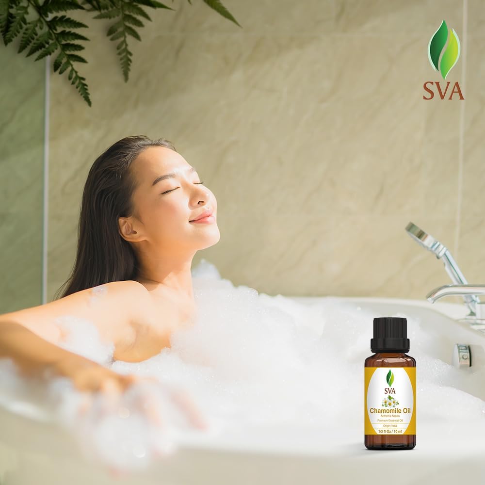 SVA Chamomile Essential Oil – 1/3 Fl Oz – 100% Natural Chamomile Oil - for Diffuser, Hair Care, Face, Skin Care, Aromatherapy, Scalp and Body Massage, Soap and Candle Making