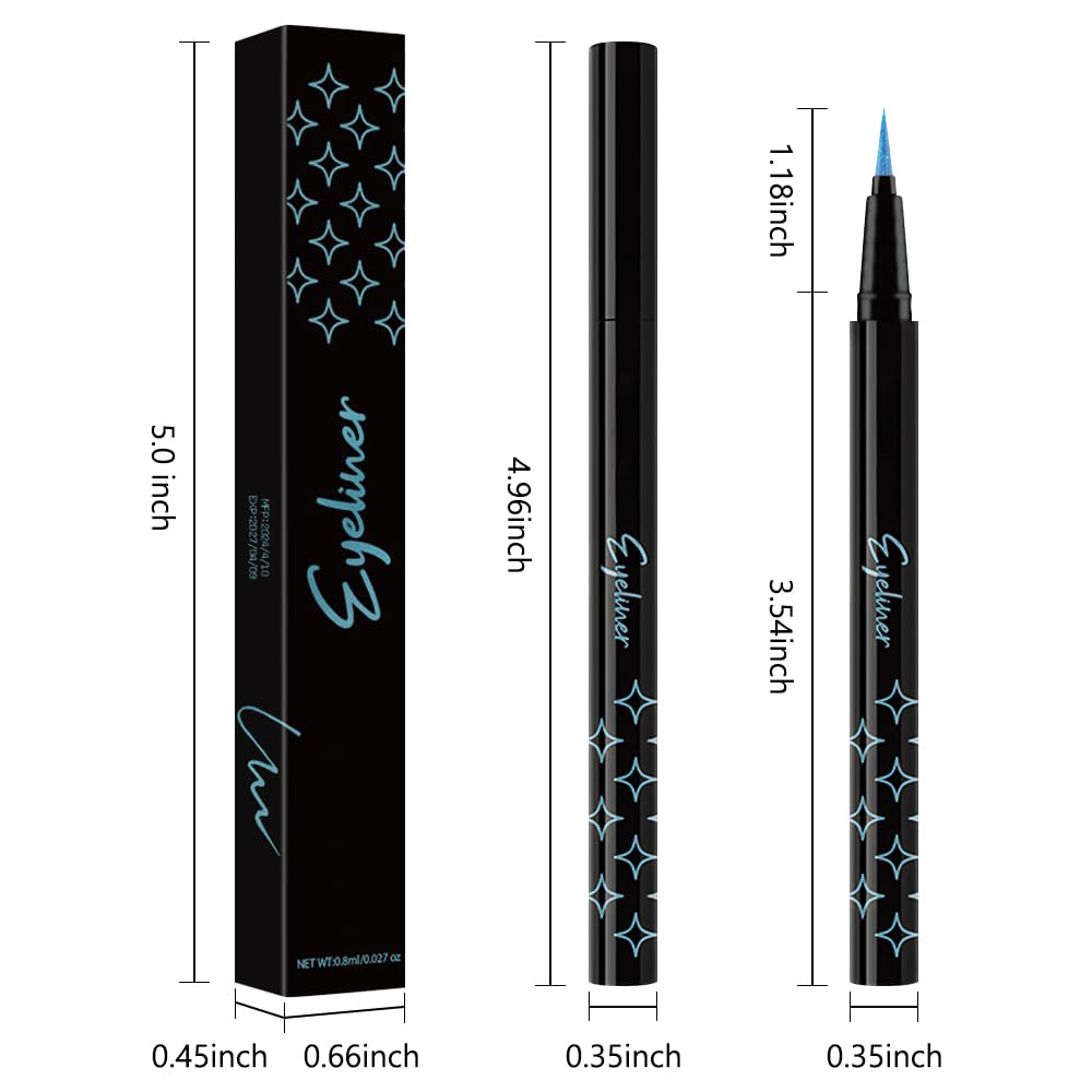 Sky Blue Metallic Glitter Liquid Eyeliner Pen – Long-Lasting Sparkly Waterproof Eyeliner for Women & Men – Tattoo-Effect Eye Makeup for Parties – Delineador de ojos líquido con 08