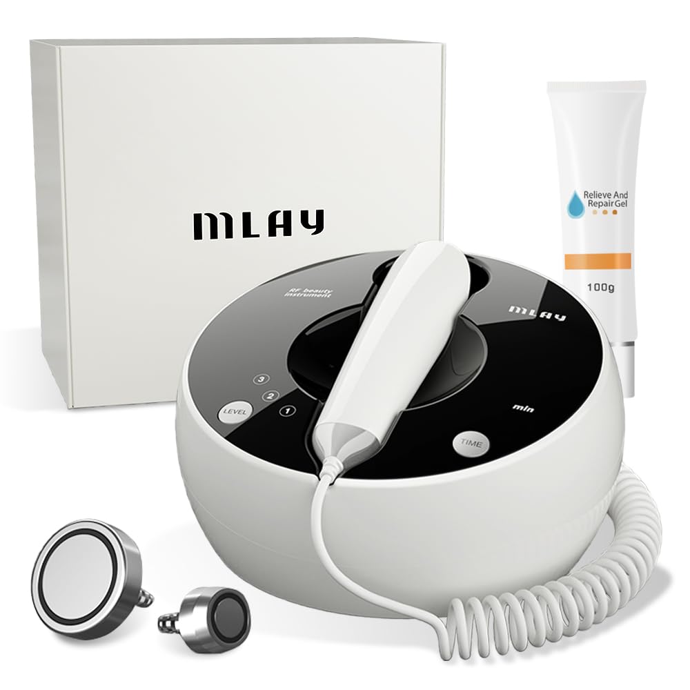 MLAY Professional RF Beauty Machine, Radio Frequency Face Machine with 2 Probes, at Home Radio Frequency Skin Tightening for Lifting, Wrinkle Reducing, Anti Aging - Salon Effects(Gel Included)