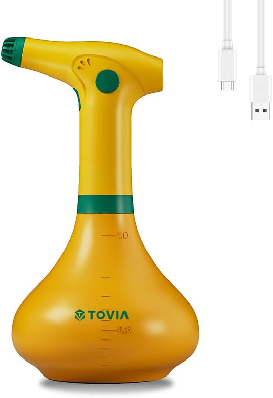 T TOVIA: Garden Sprayer 1 Liter Battery Spray Bottle Powered Electric, Rechargeable, Portable Garden , Plant Mister Spray Bottle , Outdoor and Indoor Plants,Cleans and Gardens, Handheld Powered