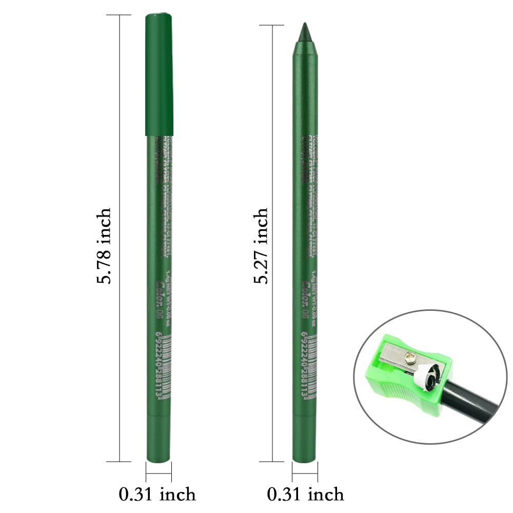evpct Green Glitter Eyeliner Pencil for Eyes, Dark Emerald Green Metallic Shimmer Eye Liner Pencil Makeup Waterproof Smudge Proof, Colored Gel Waterline Eyeliner, Face Eye Paint Stick Halloween Makeup