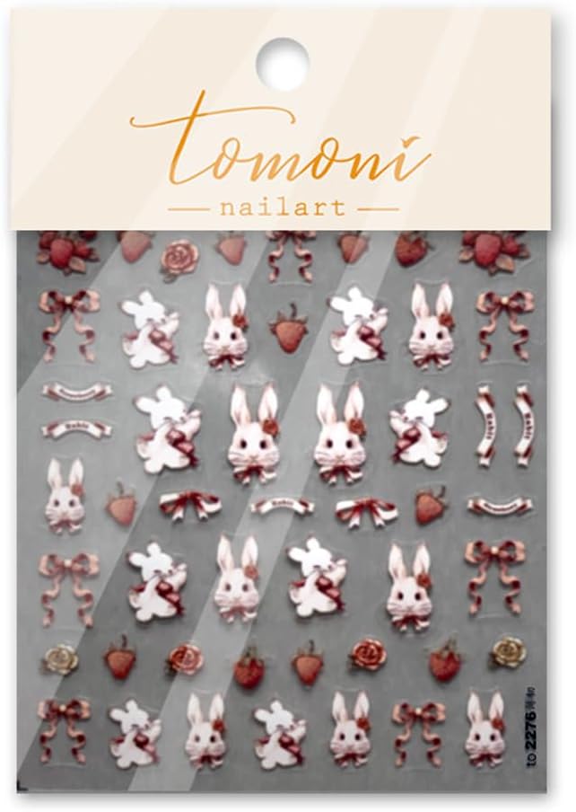 Bunny Nail Stickers Lovely Bunny Nail Art Strawberry Ribbon Rabbit Nail Decals Cute Stickers for Nails Designs Self Adhesive Nail Art Supplies & Decorations for Women Girls 1 Sheet