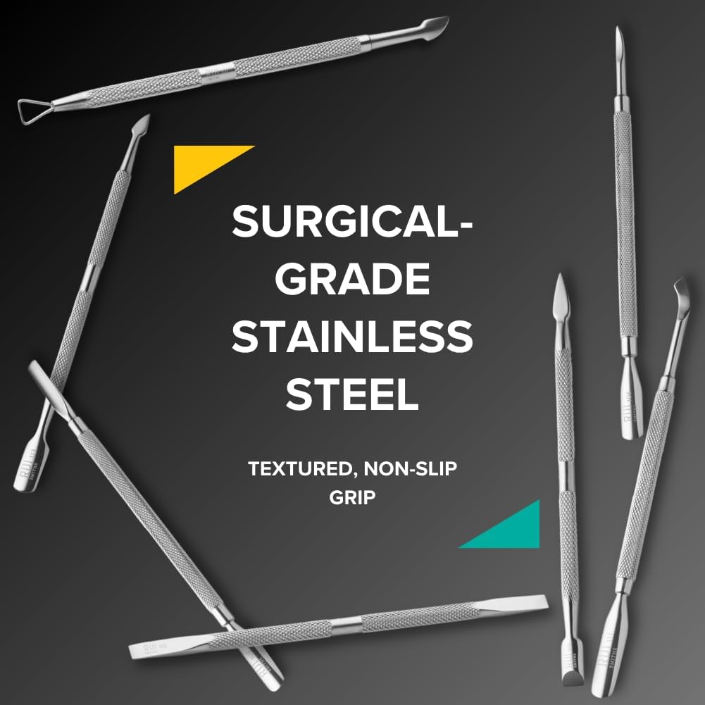 Rui Smiths Pro Cuticle Pusher with 2 Ends - Stainless Steel Manicure Tool - Style 111
