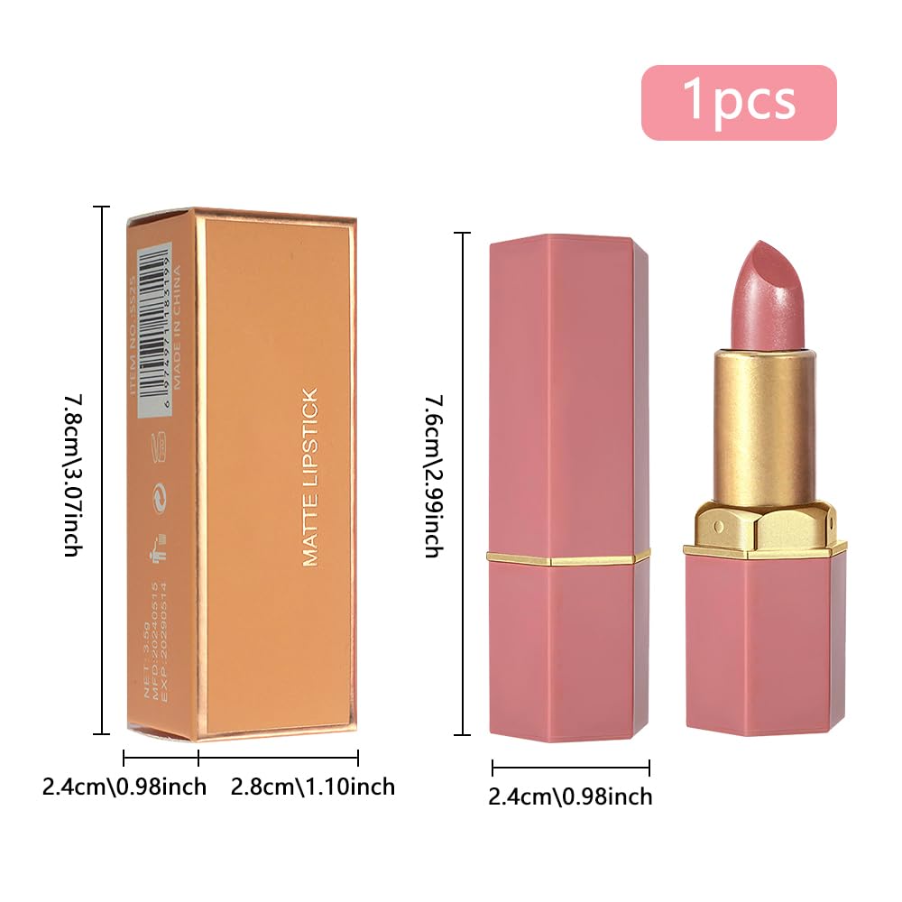 Nude Metallic Lipstick Lip Gloss for Women,Lightweight Shimmer Frosted Long Lasting Lipstick,Glitter Lip Stain Waterproof Smudge Proof 24 Hour Full Coverage Lip Makeup,Vegan