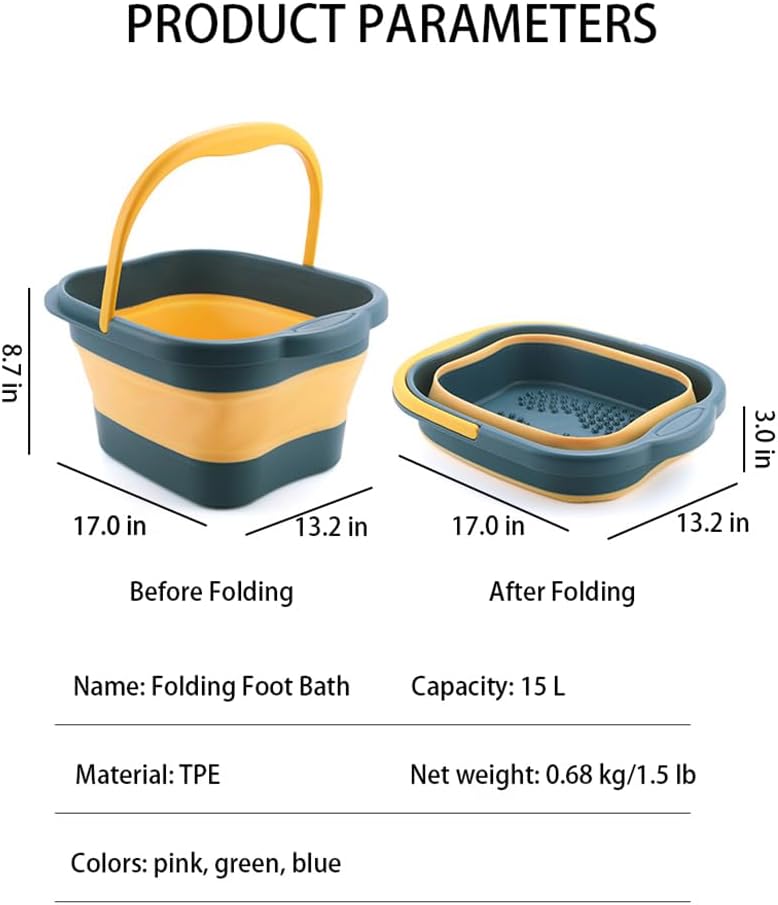 Collapsible Pedicure Foot Spa Bath Massager for Dry Cracked Feet, Feet Soaking Tub with Massage Acupoint, Pedicure Foot Soak Basin Plastic Bucket with Handle(White)