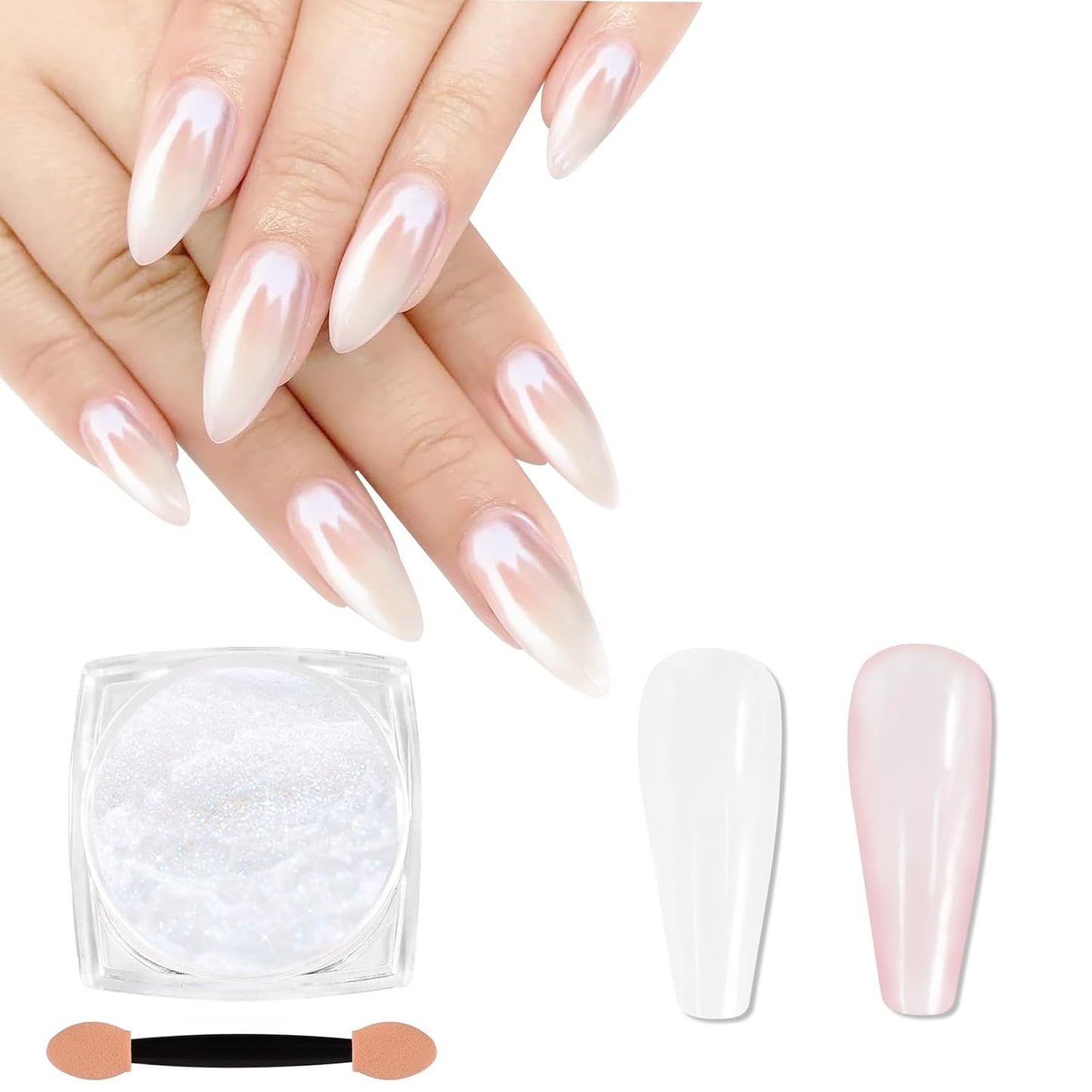 SIUSIO White Pearl Chrome Nail Powder,Iridescent Aurora Powder Metallic Mirror Effect Pigment Pearlescent Mermaid Pigment Pearl Glitter Dust Kit, Nail Art Decoration, Resin Craft