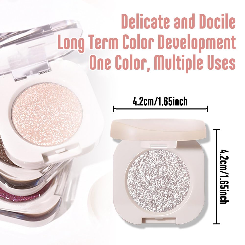 Monochrome Glittler Shimmer Eyeshadow Palette,Silver Gray White Shimmer Powder Eyeshadow,24 Hour Waterproof Pressed Glitter Single Eye Shadow Apply Makeup Easily