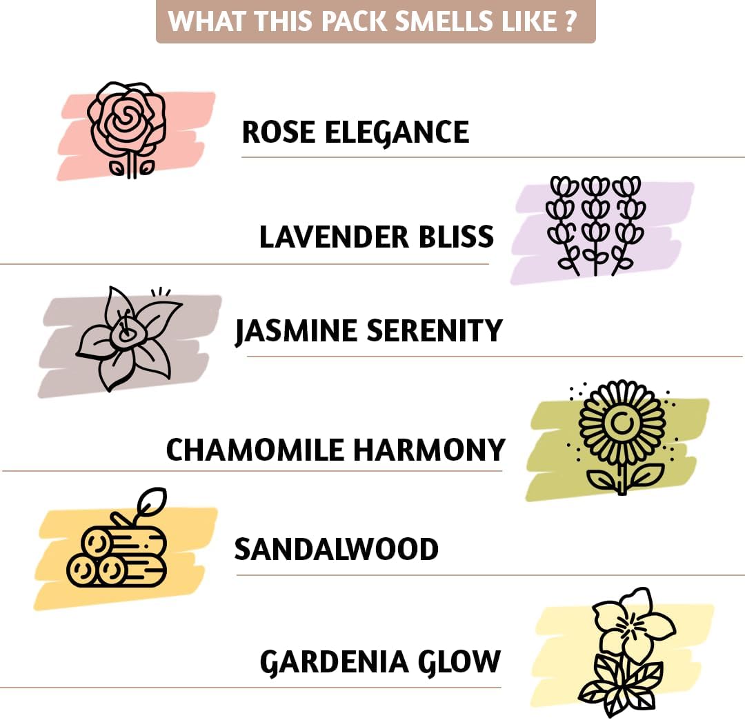 Folkulture Incense Sticks with Incense Holder | Set of 6 (120) Organic Fall Insence-Sticks with 45 Mins Burn Time | Non Toxic Sandalwood Incense | Fall Scents or Rose & Lavender Inscents for Home