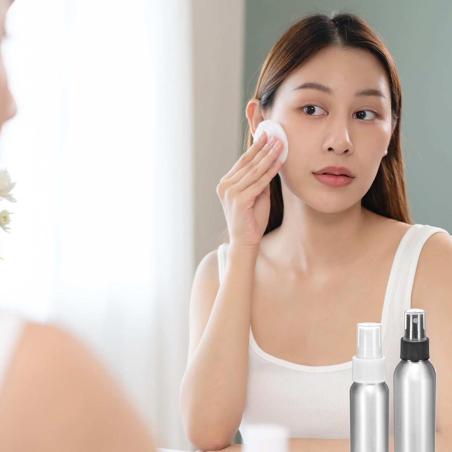 HARFINGTON Aluminum Fine Mist Spray Bottles 50ml/1.7oz Metal Small Liquid Alcohol Refillable Travel Container with White Plastic Nozzle Cap for Perfume Skincare Cosmetic Storage Bottle