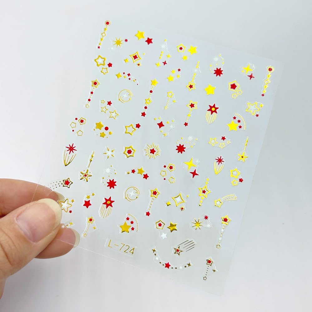 6 Sheets Boho Nail Stickers for Nail Art 5D Embossed Star Moon Nail Designs 3D Self-Adhesive Colorful Love Heart Nail Decals with Designs Butterfly Nails Supplies for Women Manicure DIY