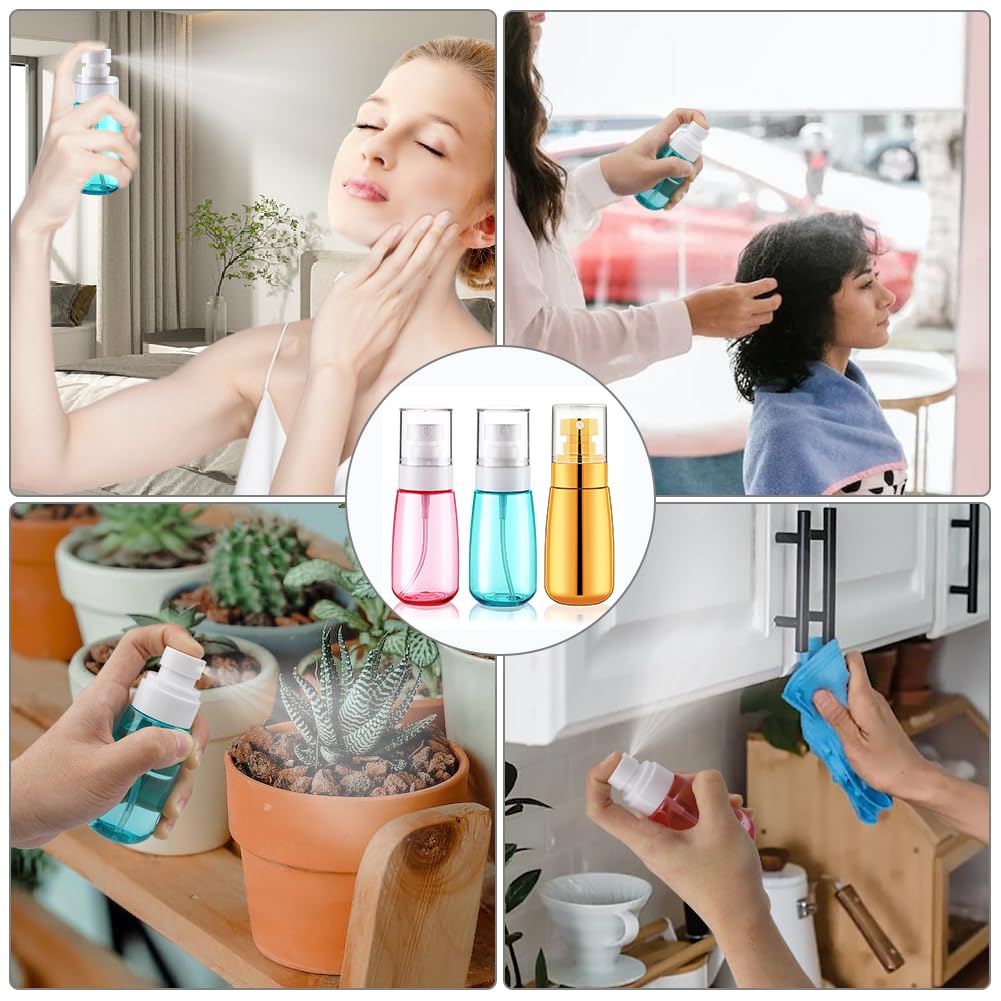 Cosywell Fine Mist Spray Bottle TSA Approved 3 Pack 2oz 60ml Leak Proof Travel Spray Bottle Empty Plastic Refillable Containers for Hair Perfume Toners Rose Water Cosmetics(Gold+Green+Pink)