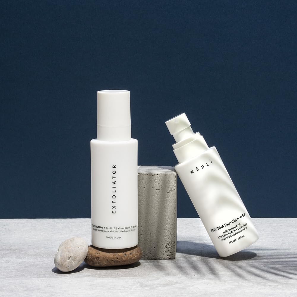 NAELI AHA/BHA Exfoliating Face Wash - 10% Glycolic Acid & Salicylic Acid Cleanser, Anti Aging Acne & Wrinkle Reducing Facial Exfoliant, Pore Minimizer & Brightening Gel, 4 oz