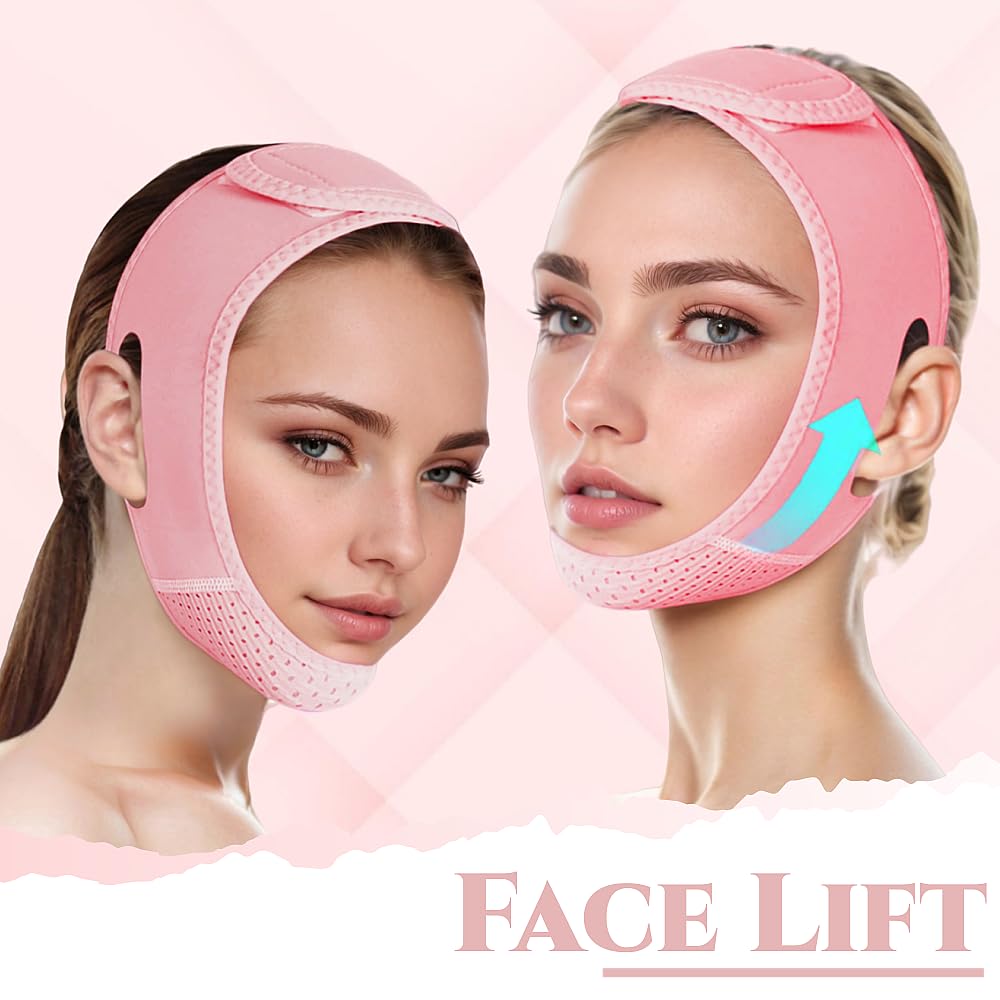 V Line Lifting Mask Chin strap for sleeping, V Line Lifting Mask for Women,Jaw Exerciser,Medium,Pink