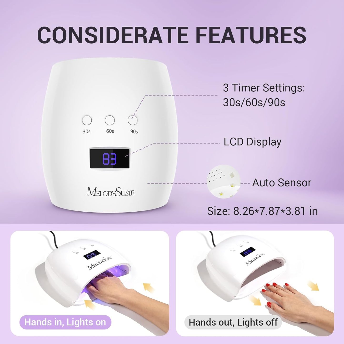 Melodysusie UV Nail Lamp, Plus30I UV Light for Gel Nails True 54W Professional Led Nail Dryer with 3 Timer, Smart Sensor, LCD Display, Detachable Tray Fast Curing Nail Art Tools Manicure Accessories