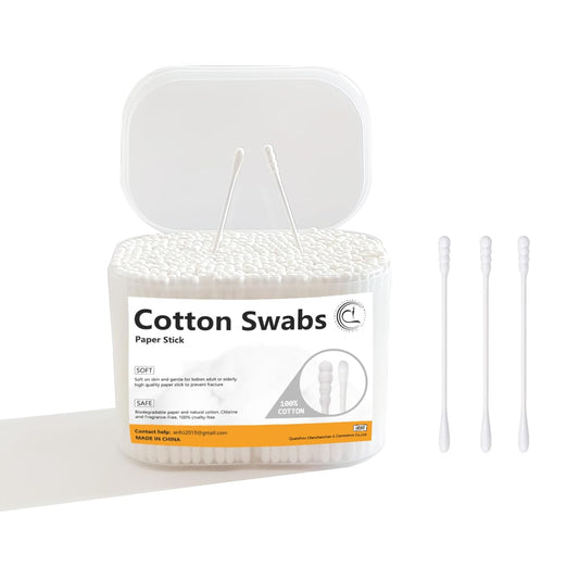 1000 Count Mini Cotton Swabs, Spiral/Round Cotton Swab with Paper Stick for Personal Care and Cleaning