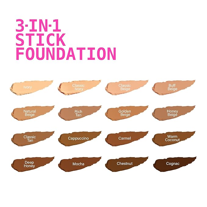 Ruby Kisses Natural Full Coverage 3-In-1 Stick Foundation. Easy to Apply, Hydrating, Lightweight, Long Lasting, Concealer and Contour Stick for Face Makeup (Classic Tan)