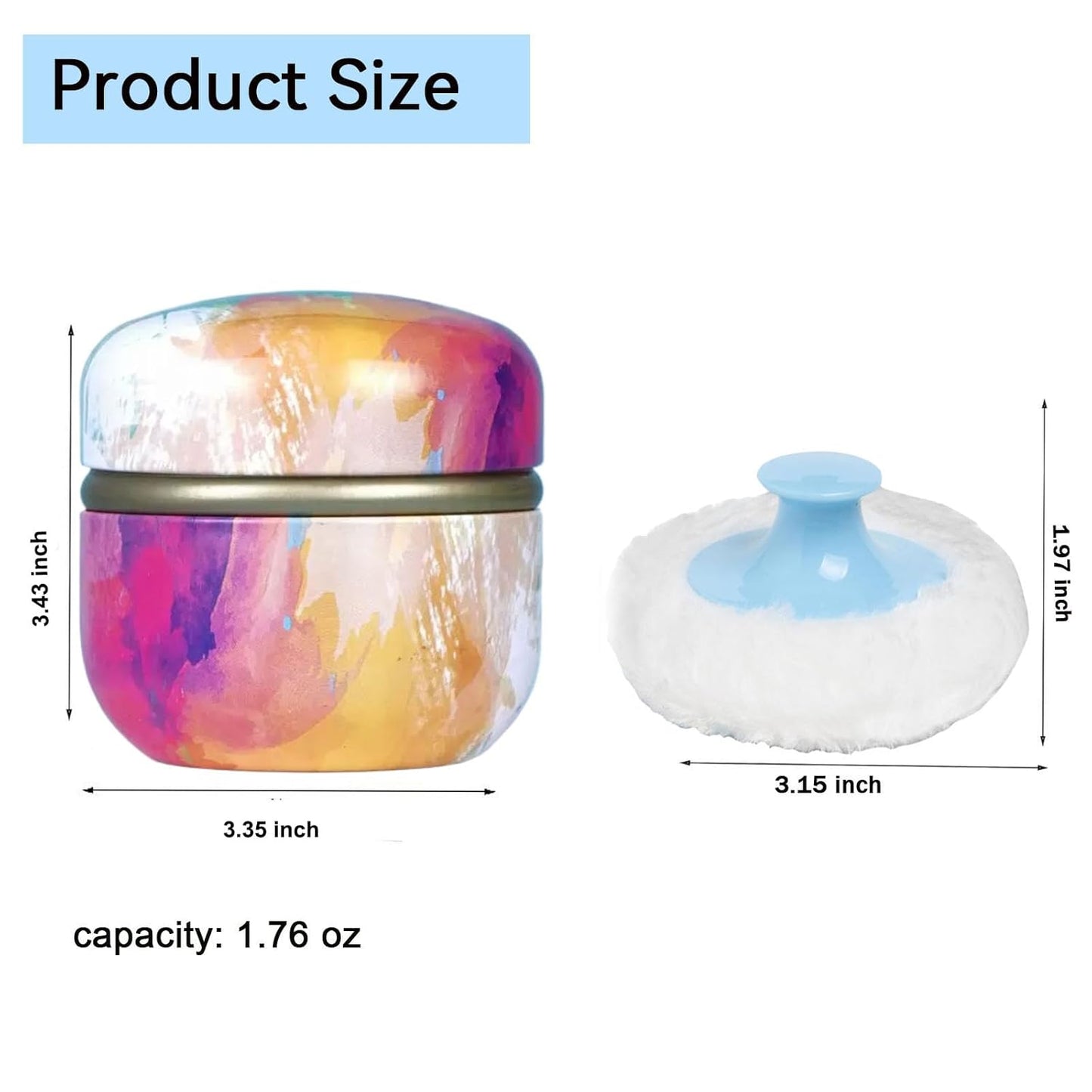 Body Powder Puff and Container, 3.35" Portable Dusting Powder Container with Soft Puff LoosePowder Case Box Jar with Lids for Baby Women Home and Travel Use