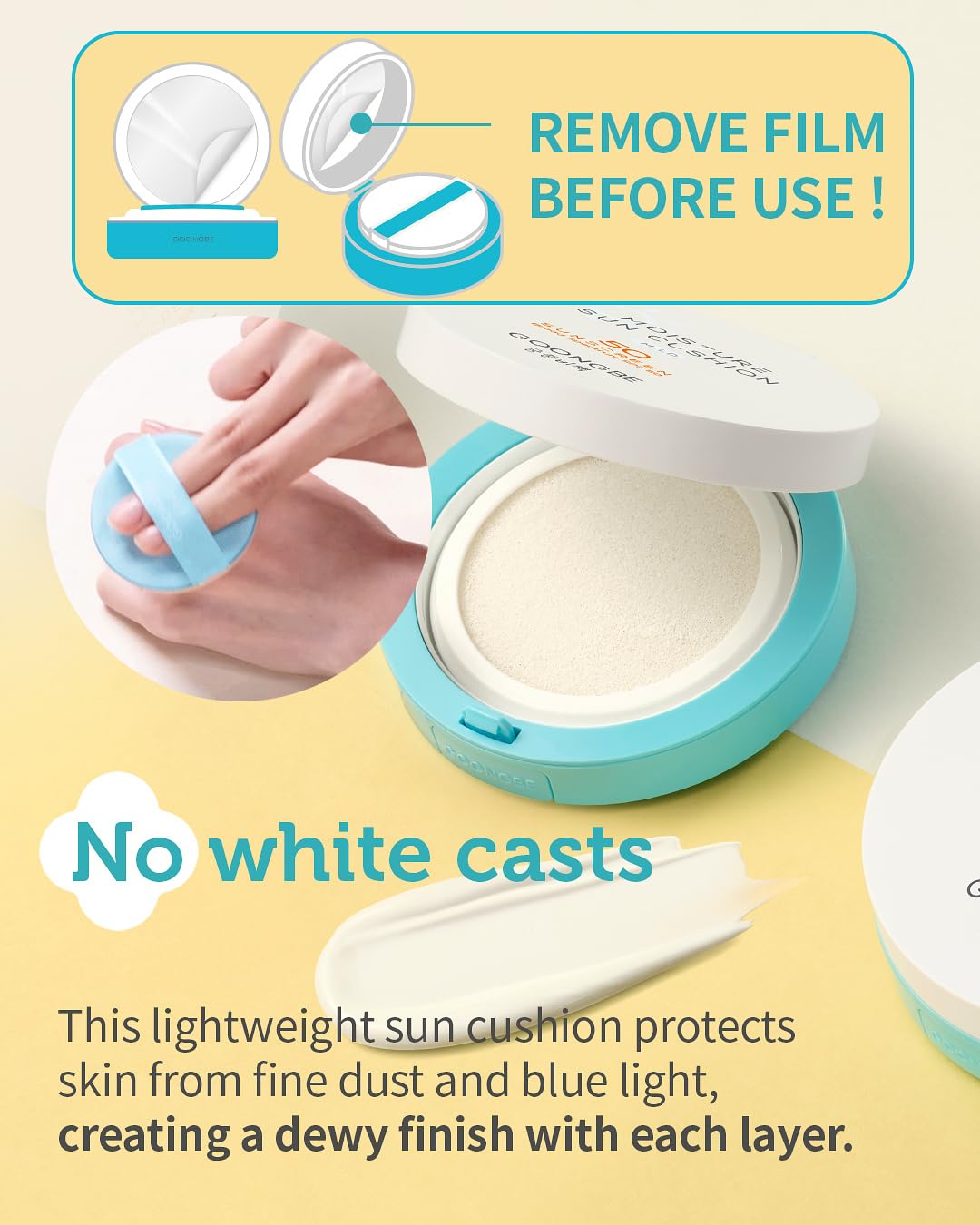 Moisture Sun Cushion Mild SPF 50 - Korean Moisturizing & Soothing Zinc Oxide Mineral Sunscreen - Travel Friendly Sun Cushion for Babies & Kids - Vegan, Reef-Safe, Allergen-Free, 0.81oz.