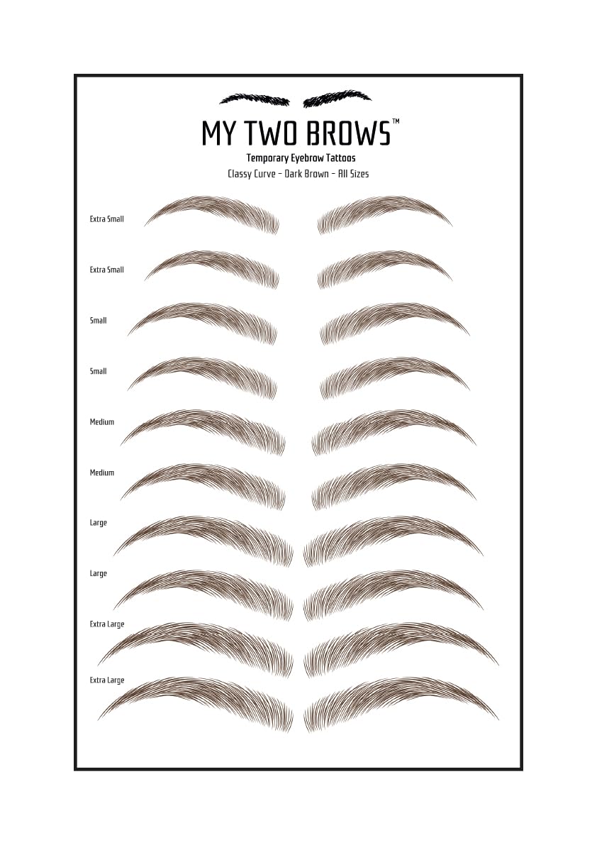 (10 pairs) Dark Brown Temporary Eyebrow Tattoo - Small Size - Waterproof & Smudgeproof - Classy Curve Style Eyebrow Stickers - Sheet Lasts up to 30 Days - Won't Work on Existing Brows