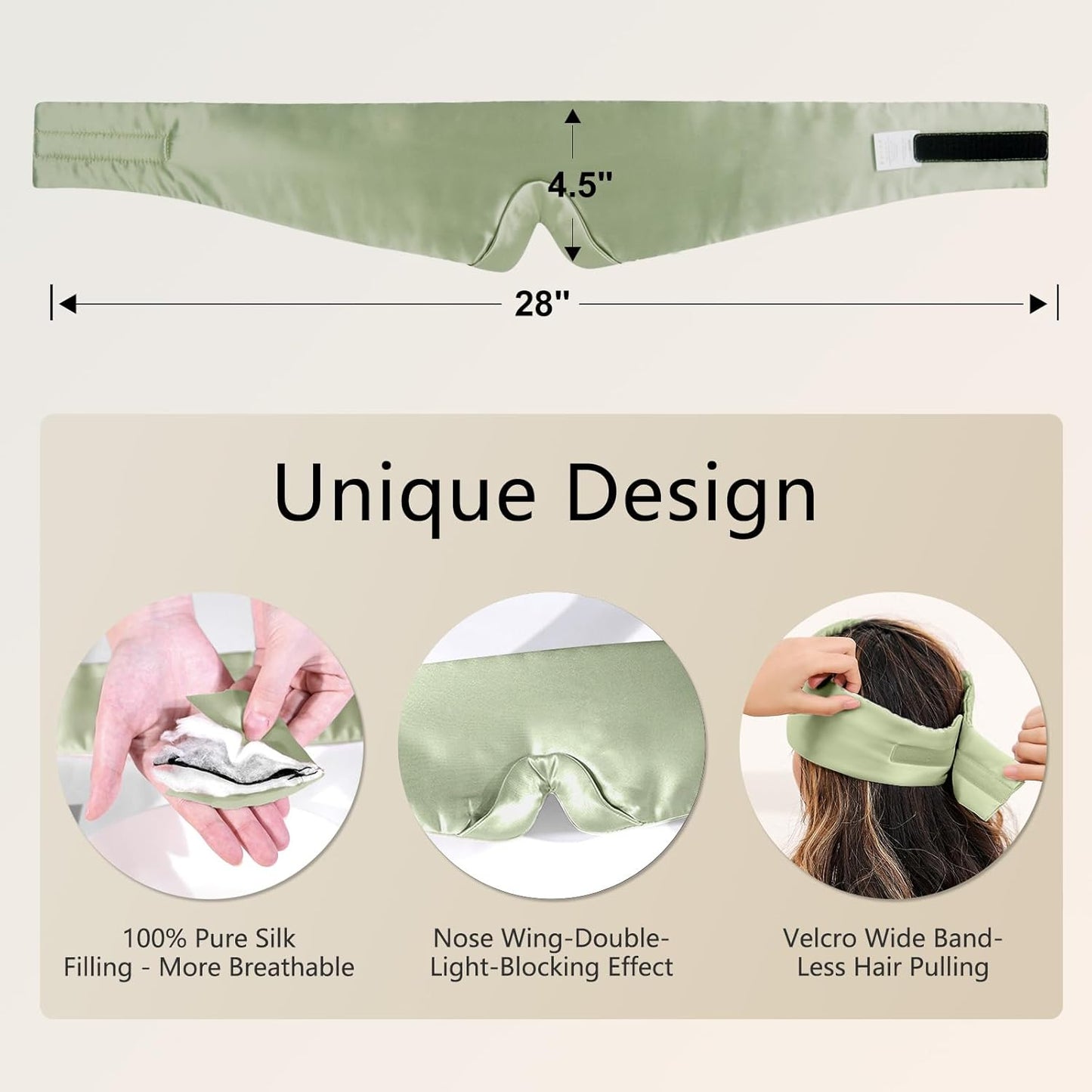 ZIMASILK 100% 22 Momme Mulberry Silk Sleep Mask - Full Silk Filled, Ultra-Soft & Breathable, Face-Hugging Blackout Eye Cover for Sleeping (Sage Green)