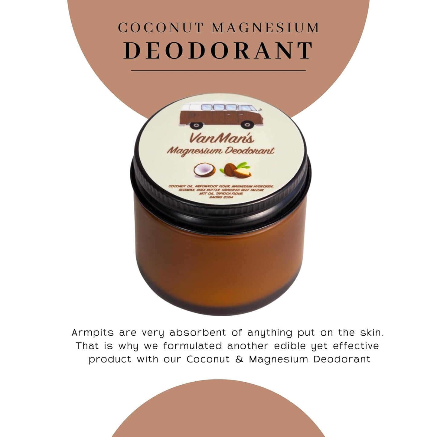 VanMan Coconut & Magnesium Deodorant Jar - Natural Aluminum Free Deodorant for Women & Men - Effective Odor Control for Delicate Skin - With Tallow, Shea Butter & Coconut Oil - 2 Fl Oz Unscented