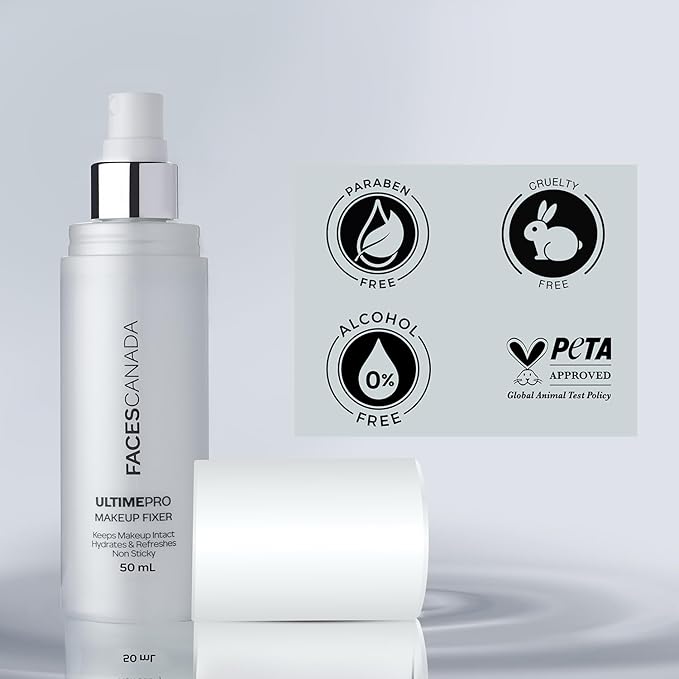 Faces Canada UltimePro Makeup Fixer Spray | Keeps Makeup Intact & Long-Lasting | Hydrating, Non-Sticky Mist for Fresh Finish | Lightweight & Refreshing | 1.69 Fl Oz (50ml)