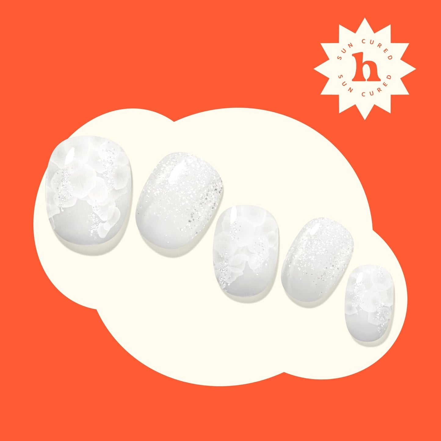 Semi Cured Gel Nail Strips | No LED Lamp Needed | Glitter, White, Spring | Easy Apply & Remove, Salon Quality | Includes 28 Strips, 1 Prep Pads, Nail File & Wooden Stick - Hey, Call Me