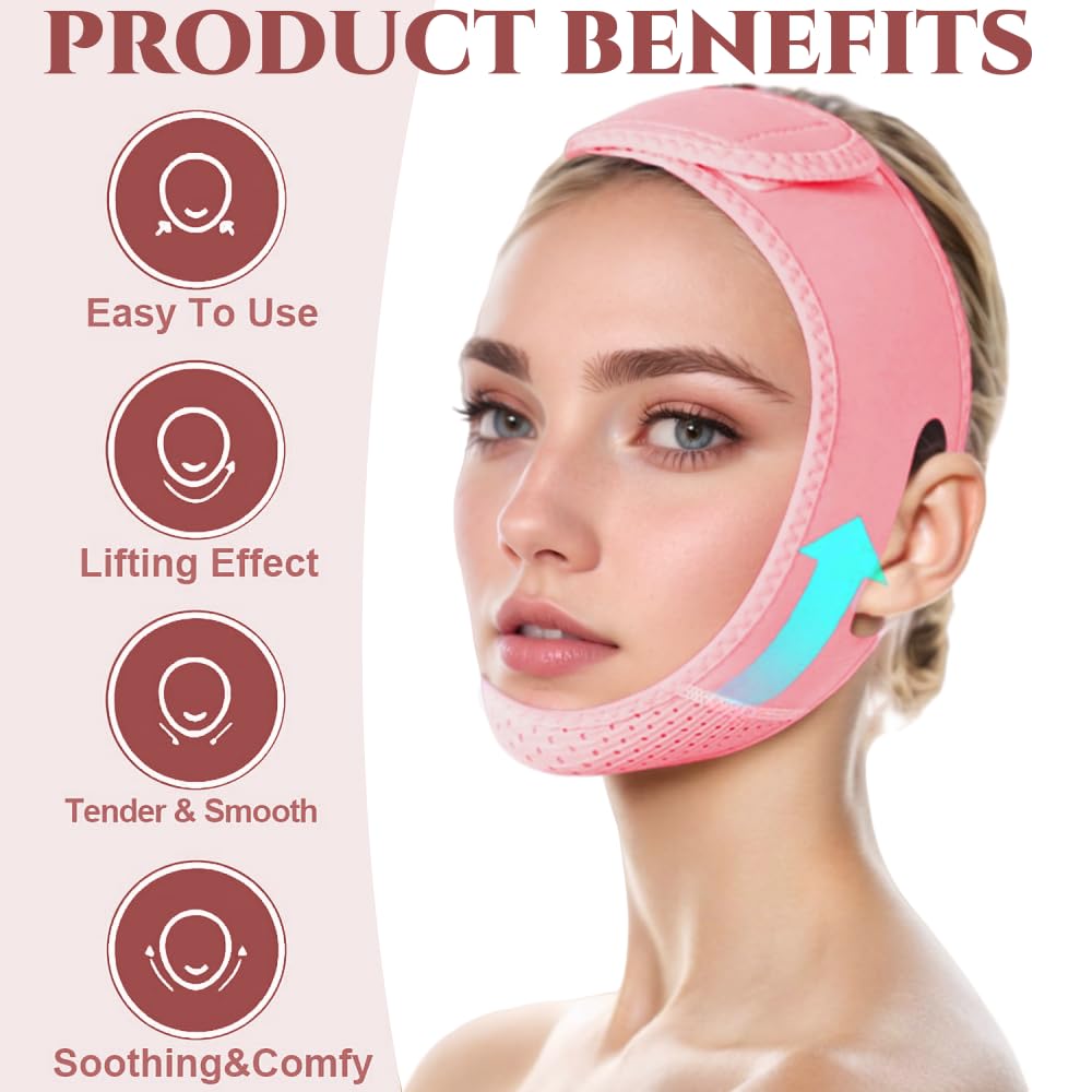 V Line Lifting Mask Chin strap for sleeping, V Line Lifting Mask for Women,Jaw Exerciser,Medium,Pink