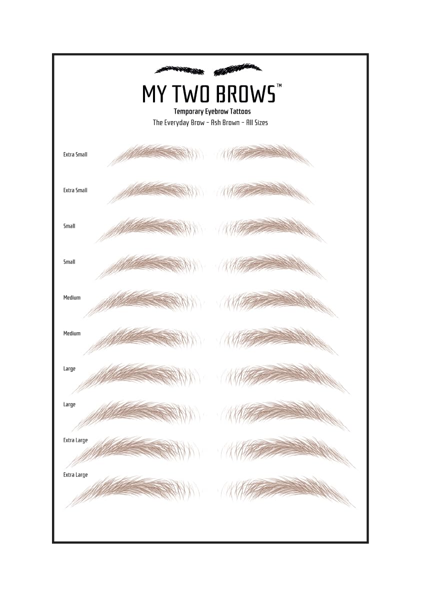 (10 pairs) Ash Brown Temporary Eyebrow Tattoo - Large Size - Waterproof & Smudgeproof - Everyday Brow Style Eyebrow Stickers - Sheet Lasts up to 30 Days - Won't Work on Existing Brows