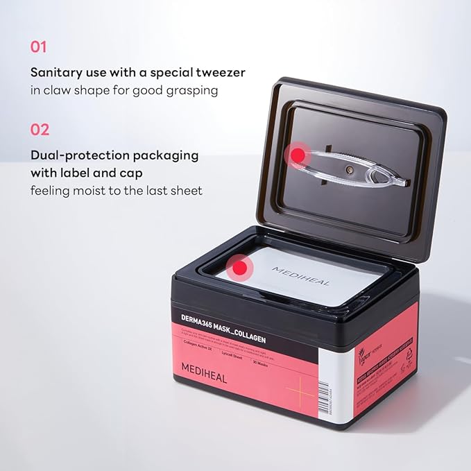 Mediheal Derma 365 Collagen Mask (30 Masks) - Daily Skin Care Mask for Firm Moisturizing to Lift Skin with Collagen Active 3X