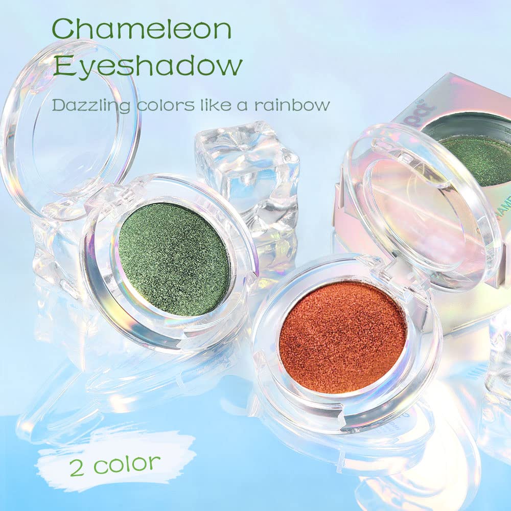 evpct 2Pcs Duochrome Chameleon Chrome Multichrome Eyeshadow Makeup Palette Set Women, Rose red Gold Forest Green Metallic Holographic Glitter Sparkle Shimmer Loose Eyeshadow Eye Shadow Palette Makeup