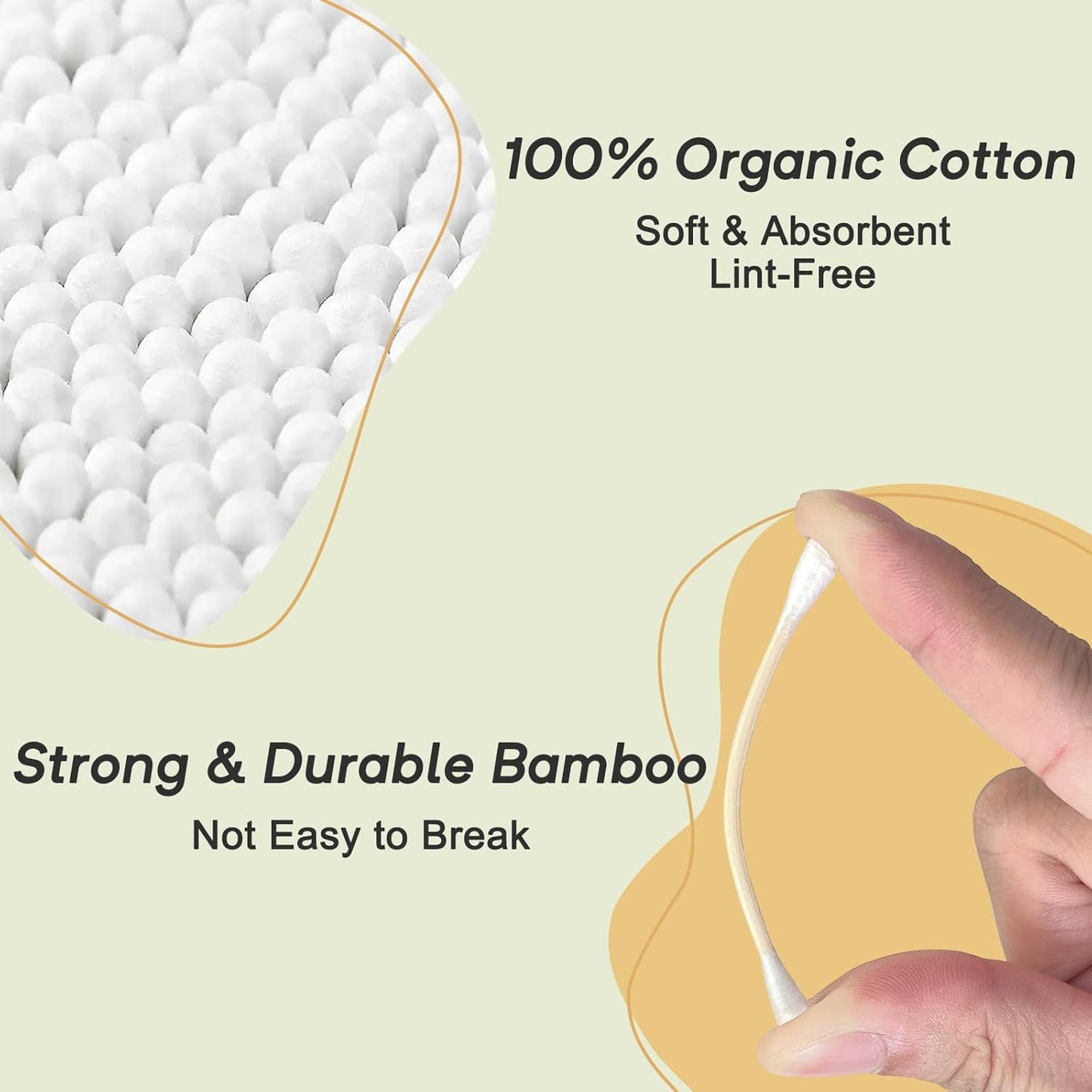 Bamboo Cotton Swabs 1000 Counts in Storage Box, Organic Cotton Buds with Durable Bamboo Sticks, Biodegradable Swabs for Makeup, Ear Care, Cleaning, Pet Grooming, Crafts(Pointed+Round Tips)