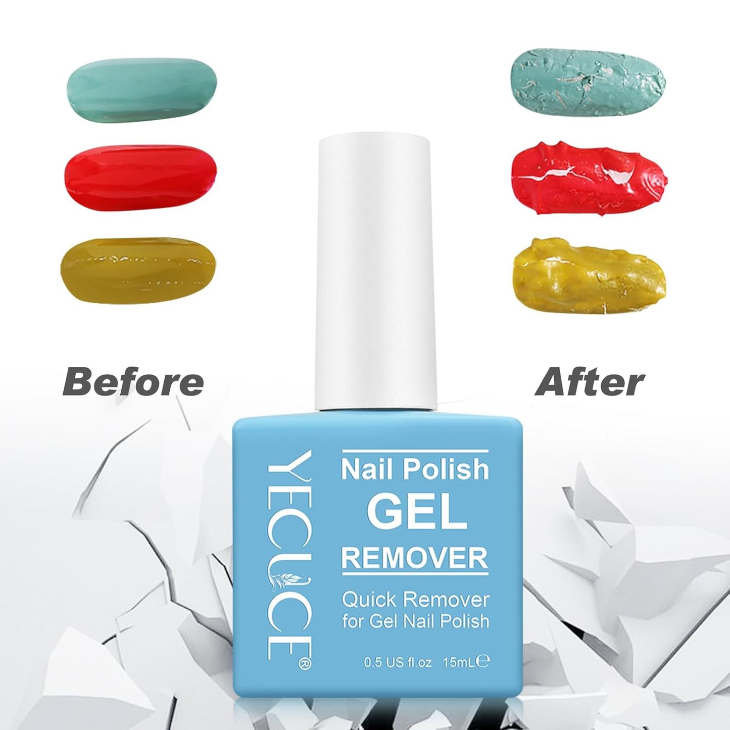 Gel Nail Polish Remover, Nail Polish Remover Gel Polish Remover for 2-3 Minutes Quick & Easy Remove No Need for Foil, Soaking or Wrapping (15m +1 PCS Cuticle Pusher +1 PCS Nail Polish Scraper)