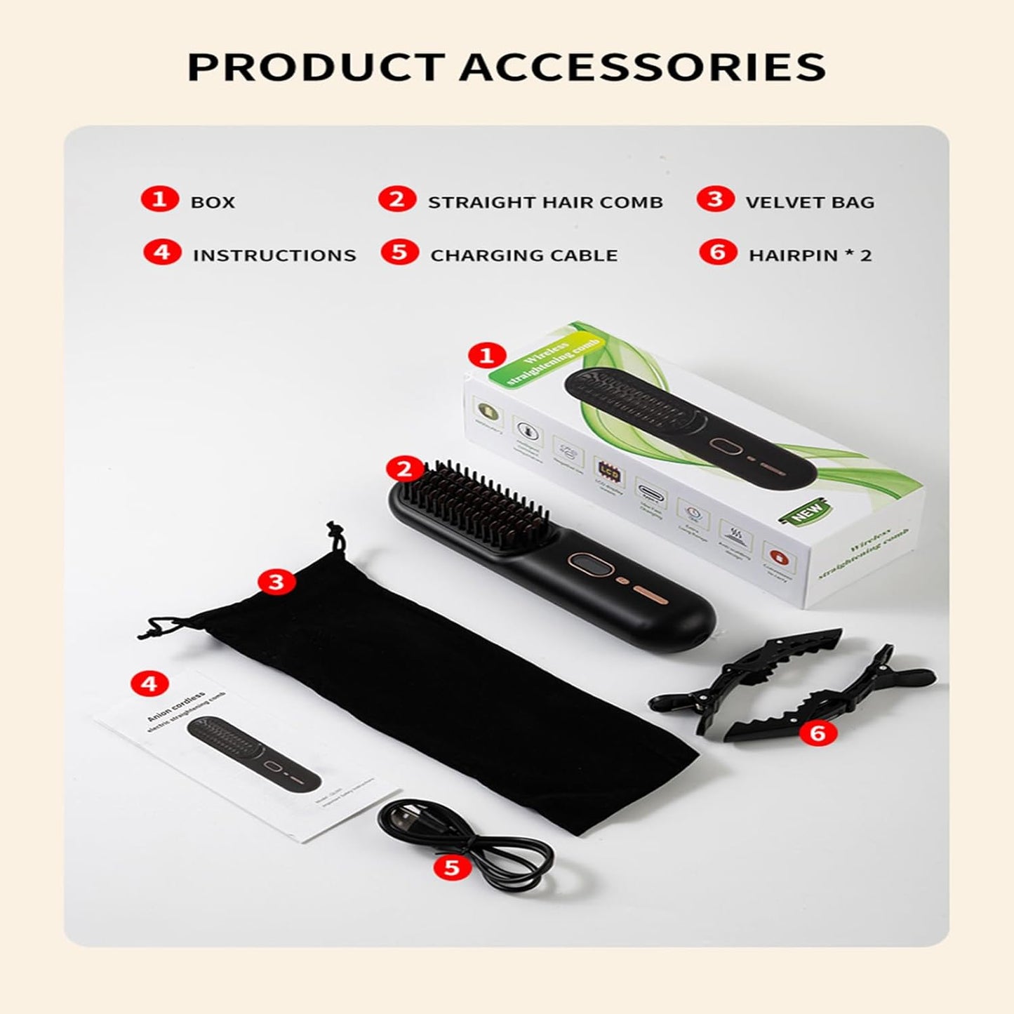 Cordless Hot Comb Rechargeable Hair Brush Straightener Heat Pressing Combs Ceramic Electric Straightening Comb, Anti Burn for Natural Black Beard Wigs Meige (9000mA)