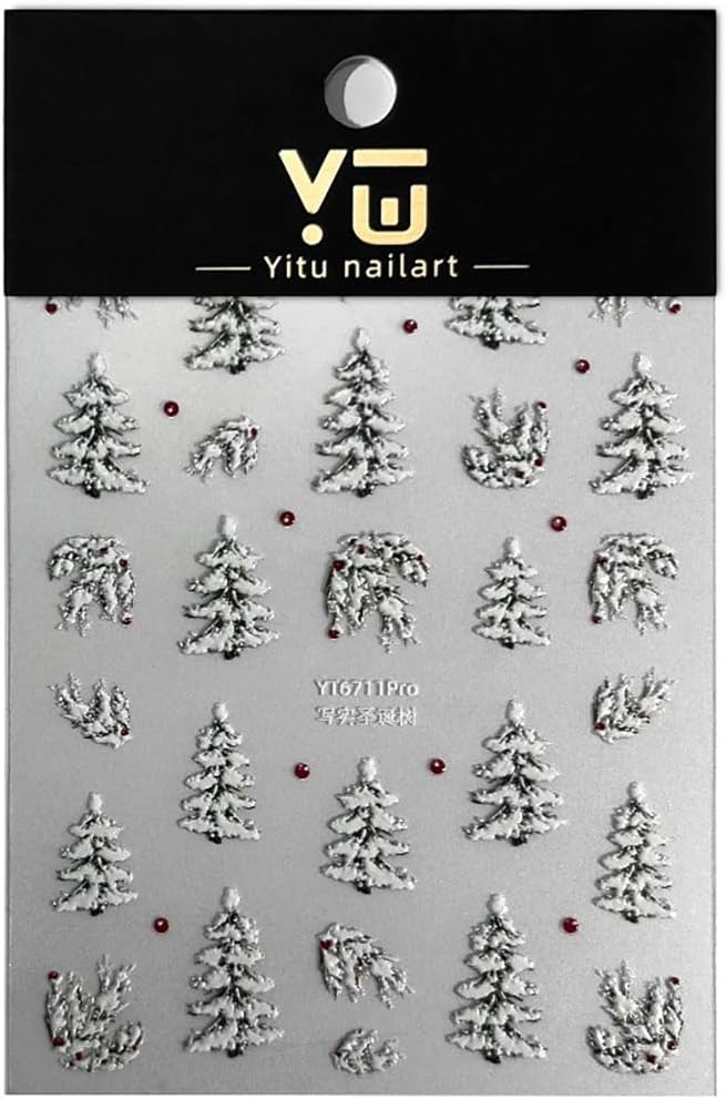 Christmas Nail Stickers 5D Embossed Christmas Nail Art Stickers with Snow Christmas Tree Xmas Tree Designs Winter DIY Self-Adhesive Nail Art Decorations for Women Girls