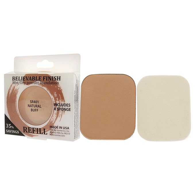 Sorme Cosmetics Believable Finish Powder Foundation Refill in Natural Buff (0.23oz) | Medium to Full Coverage Makeup Foundation Powder | Matte Finish Pressed Powder | Cruelty-Free Powder Makeup