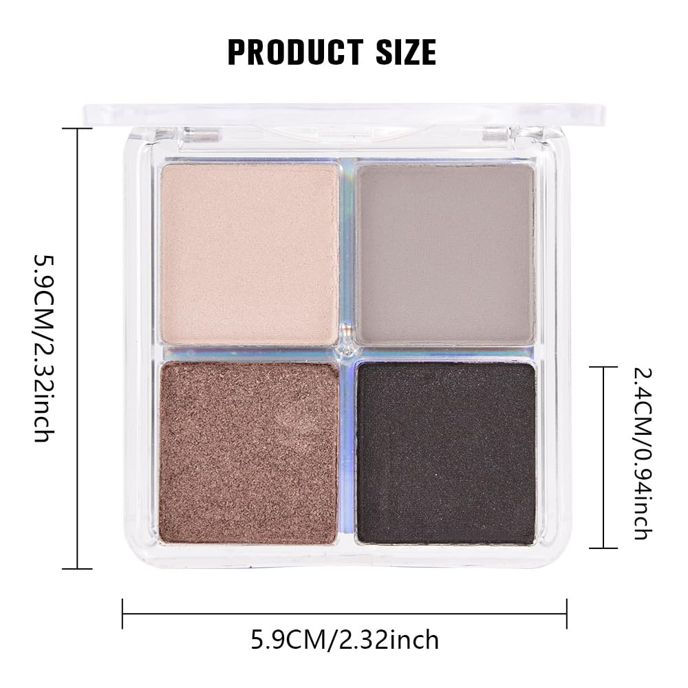 4 Colors Light Beige Gray Brown Black Eye Shadow Powder Palette Makeup, Neutral Matte Shimmer Cream Quads Eyeshadow Palette for Women Highly Pigmented Waterproof, paleta de sombras de ojos, Vegan, 07