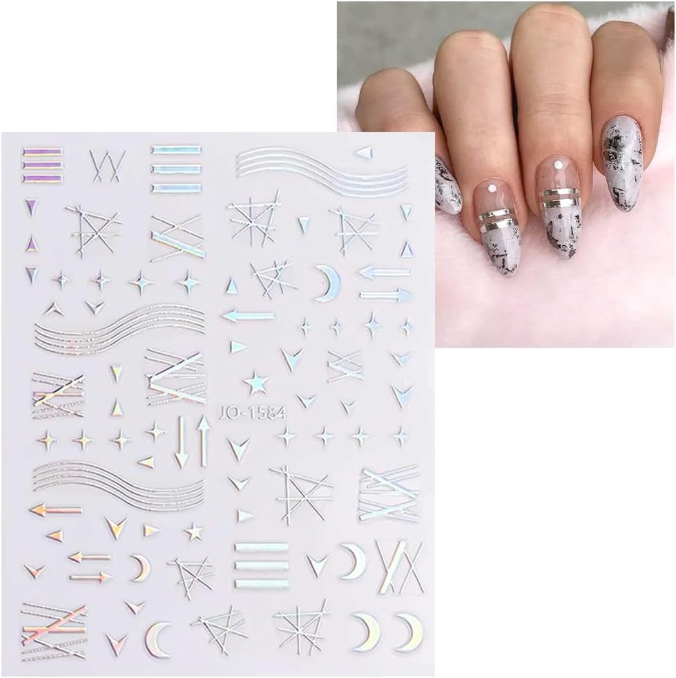 10 Sheets Aurora Nail Art Stickers 3D Pegatinas Uñas Holographic Laser Heart Star Moon Flame Nail Decals Self Adhesive Nail Stickers Nail Supplies DIY Nail Design Nail Art Decoration