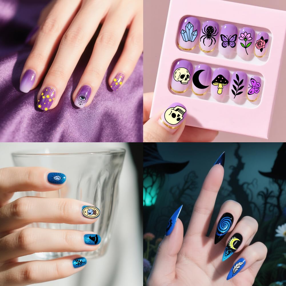 PH PandaHall 9pcs Magic Elements Nail Stamping Plates Tarot Cards Nail Art Designs Moon Star Manicure Art Templates with Stamper and Scraper for Women Halloween Manicures Salon Printing