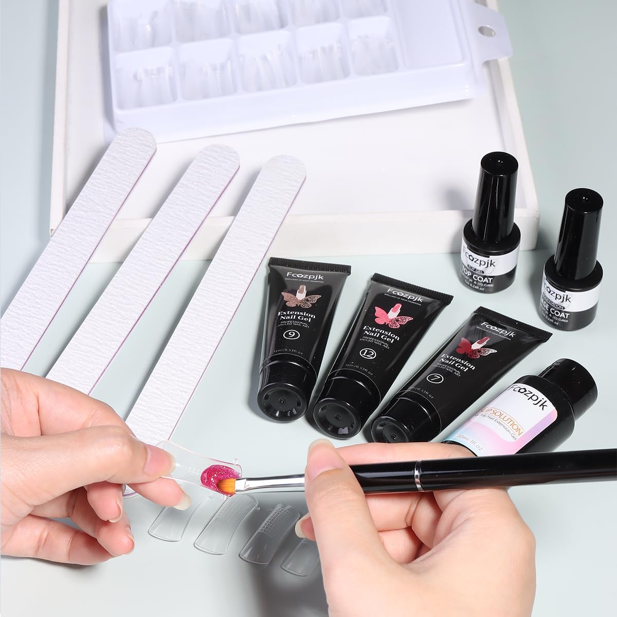 Poly Gel Nail Kit with UV Light, 12 Colors Builder Gel Nail Extension Kit for Beginners with Everything, Dual Nail Forms Slip Solution Chunky Glitter Poly Gel Nail Art Design Starter Kit