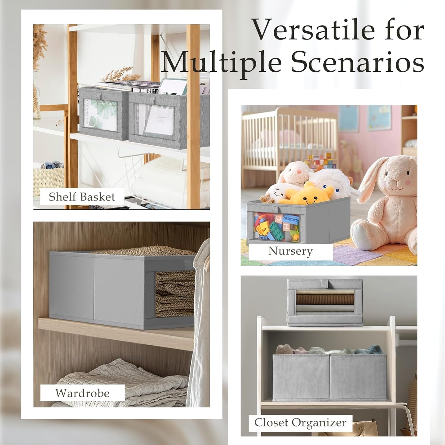 Criusia 8 Pack Linen Closet Organizers and Storage, Large Linen Closet Baskets for Organization, Foldable Storage Containers for Toys, Clothing, Towels, Jeans, Books, Shelves, Grey