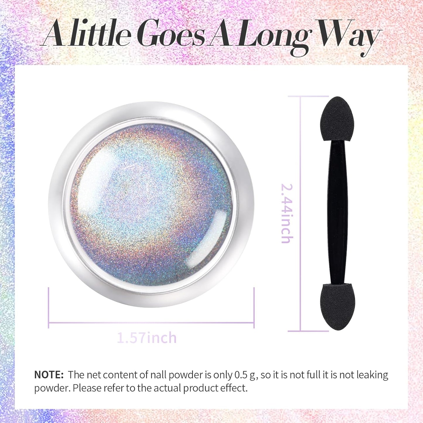 Born Pretty Holographic Nail Powder Fine Rainbow Iridescent Holographic Effect Multi Chrome Manicure Pigment Glitter Dust for Salon Home Nail Art DIY Design