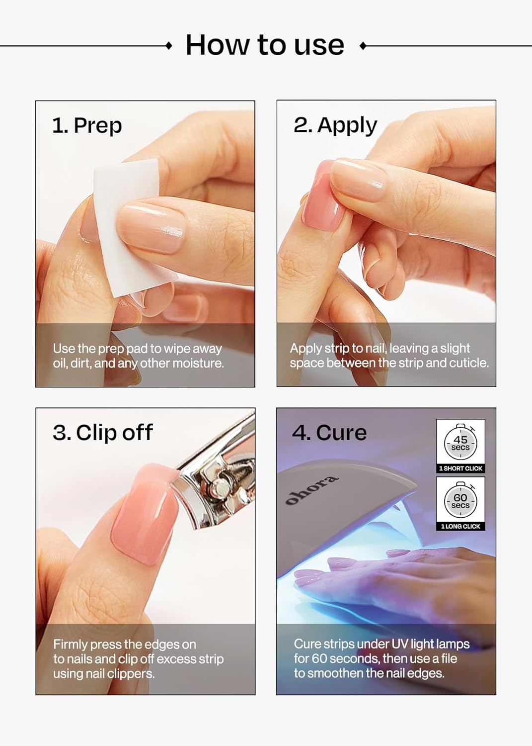 ohora Semi Cured Gel Nail Strips (N Brick) - Brown, Solid, Works with Any UV/LED Lamps, Salon-Quality, Long Lasting, Easy to Apply & Remove - Includes 2 Prep Pads, Nail File & Wooden Stick