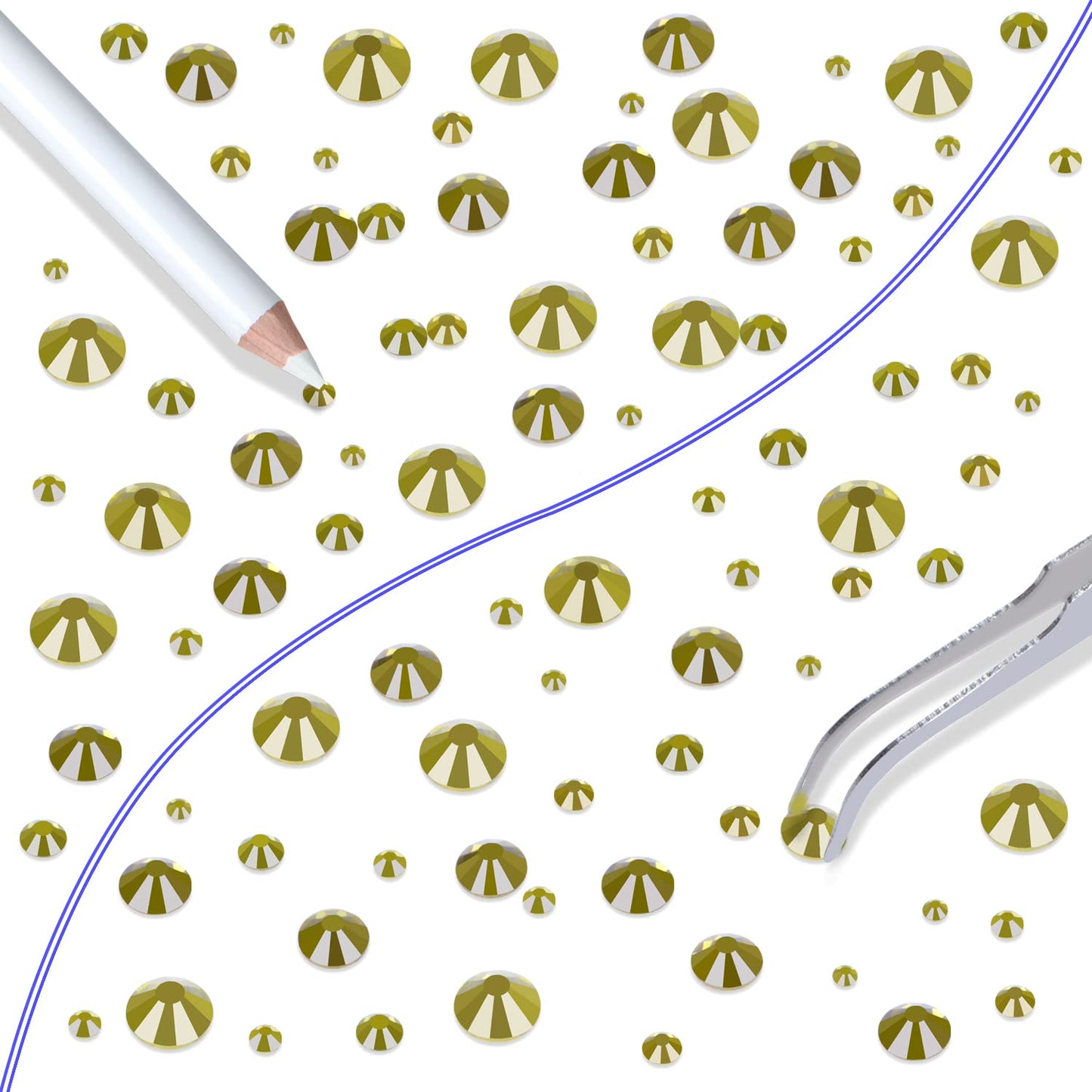 LPBeads 6000 Pieces Olivine Non Hotfix Rhinestones 6 Sizes Round Crystal Glass Flat Back Rhinestones with Tweezers and Picking Pen for Nail Art Crafts Clothes Bags DIY