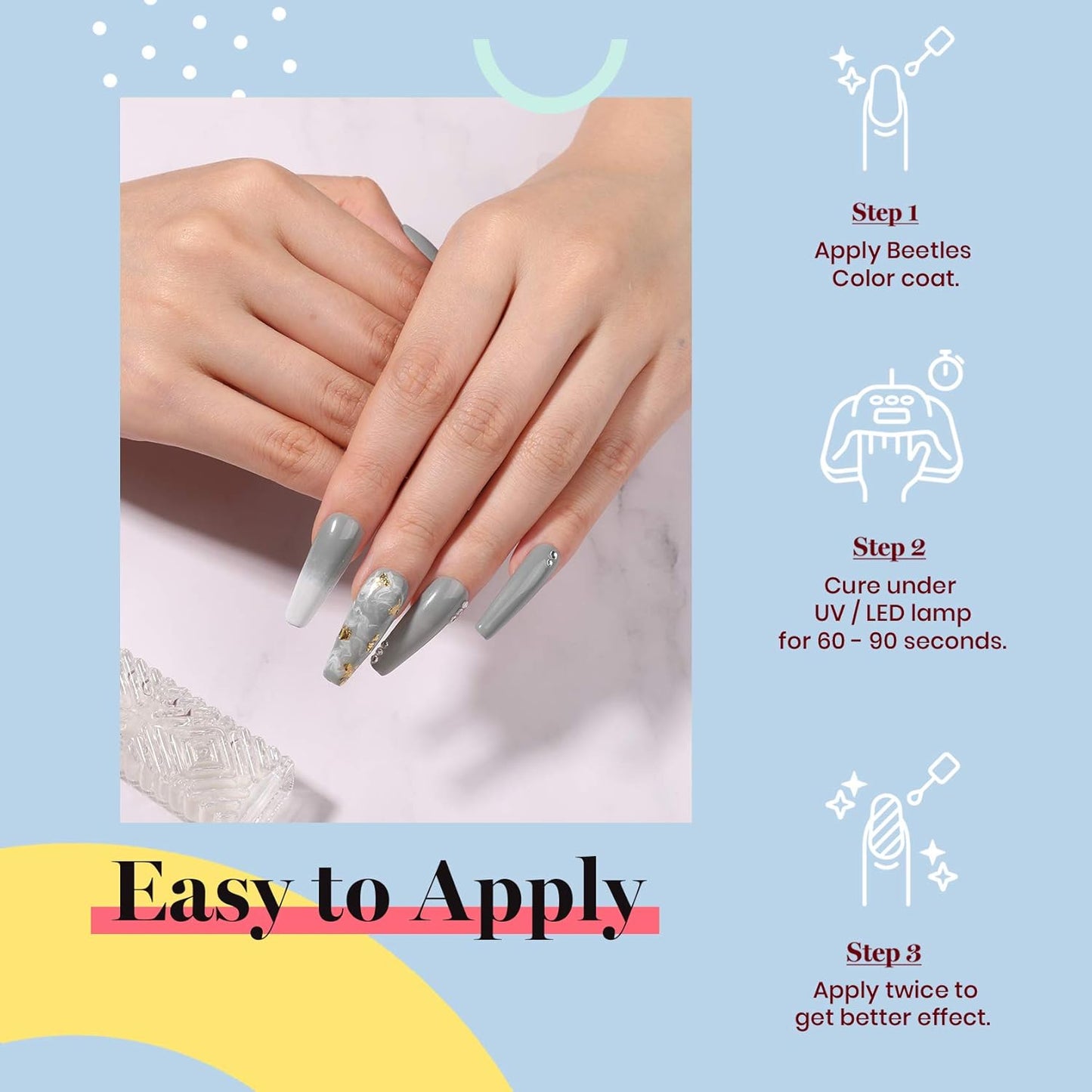 Beetles Grey Gel Nail Polish - Fall Elegance All Season Gel Polish Soak Off U V LED Nail Lamp DIY Home Salon Manicure Nail Art 0.51 Oz Gifts for Women