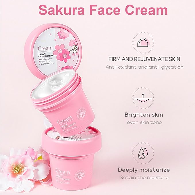 Sakura Skin Care Set, Face Care Sets for Women, 5Pcs Face Moisturizer Set Include Sakura Cream, Sakura Cleanser, Sakura Serum, Sakura Eye Cream, Sakura Mud Mask, Skin Care Gift Set for Teen Girls