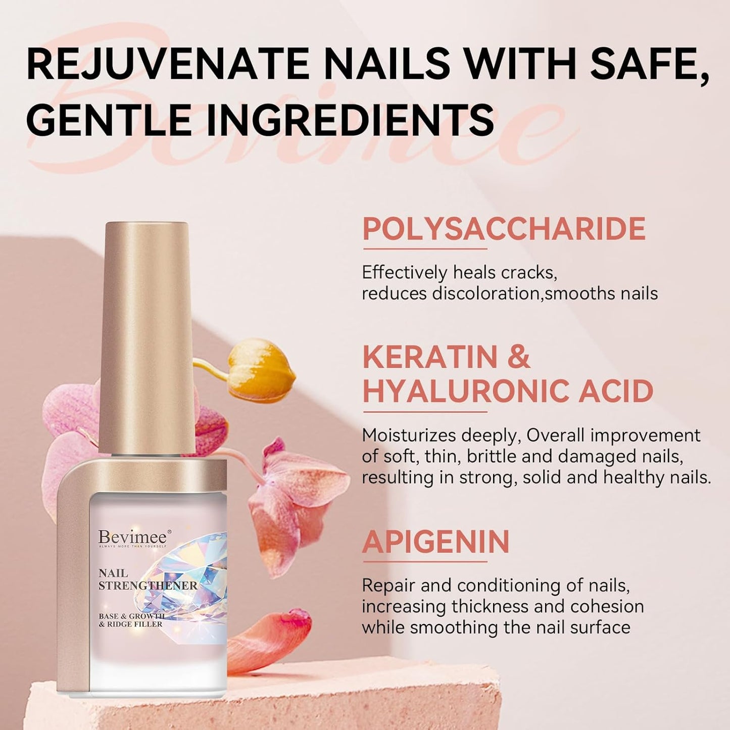 Nail Strengthener Natural Nails Hardener Extra Strong and Growth Nude Nail Repair Strengthening Polish Ridge Filler for Weak and Damaged Nails 12ML