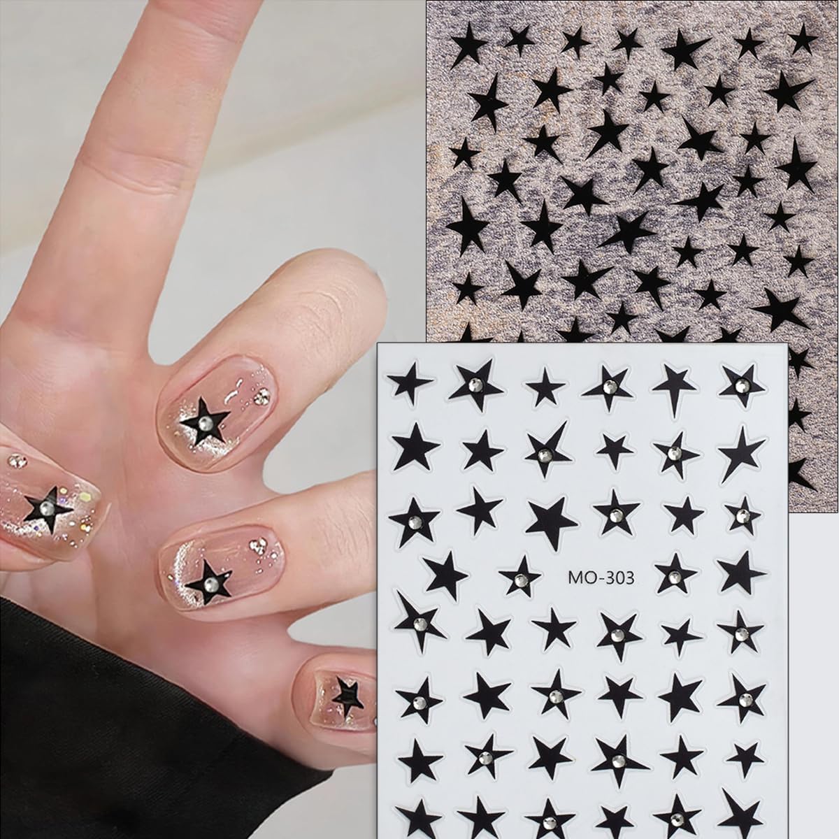 6Pcs Star Nail Art Decoration Stickers - 3D Glitter Decals With Crystal Rhinestones Design for Manicure - Irregular Five-Pointed Charms Supplies for Women