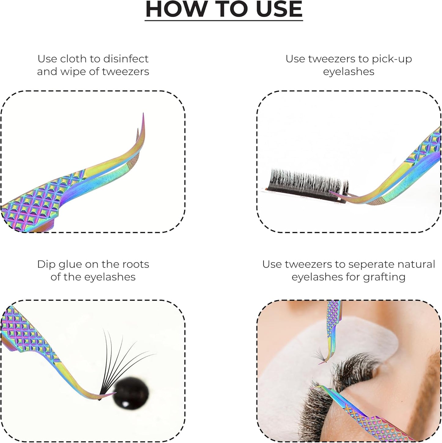 SIVOTE Eyelash Extension Tweezers Fiber Tips, Set of 6, Curved, Dolphin, 90 Degree 45 Degree, Volume Boot & Slight Curved Tweezer, Rainbow