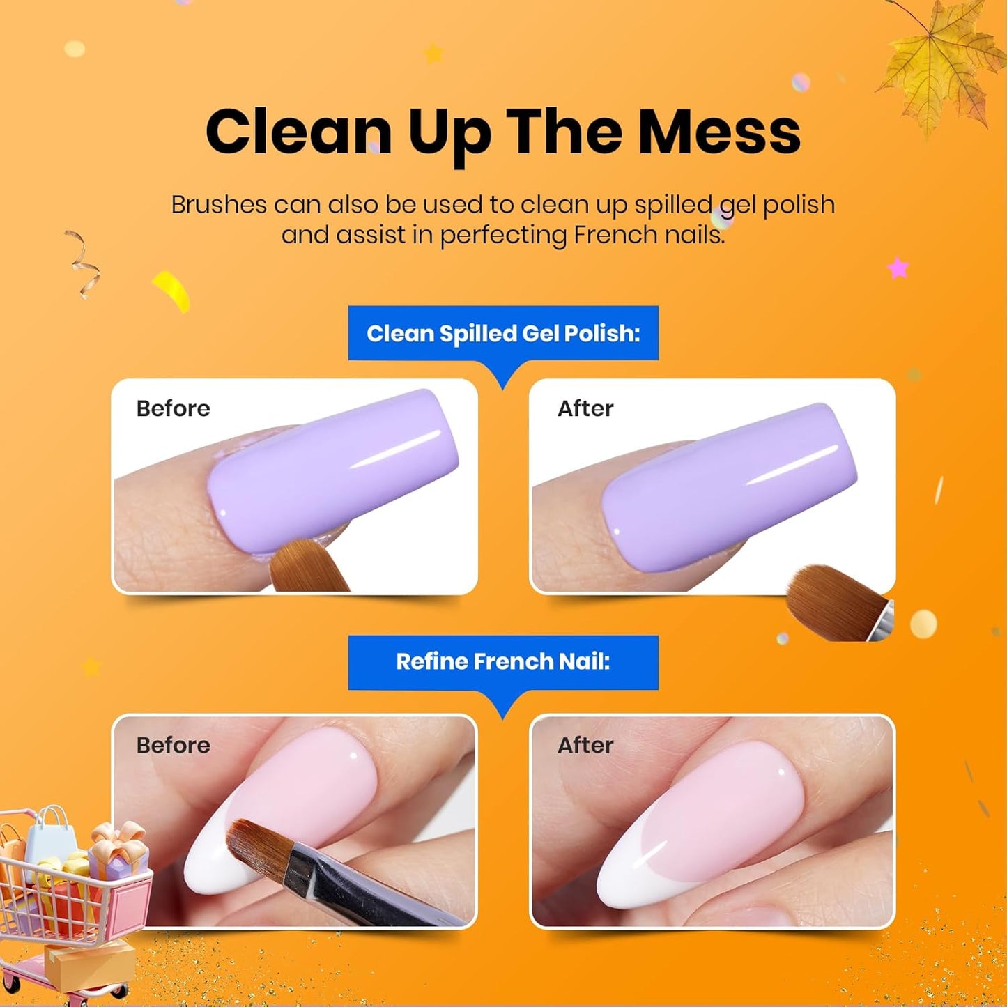 Beetles Gel Nail Art Brushes, 6 Pcs Double-Ended Fingernail Art Design Pens Gel Paint Liner Ombre Gradient French Tip Brush Dotting Pen Nail Brush Set, DIY Manicure Tools Gift for Women